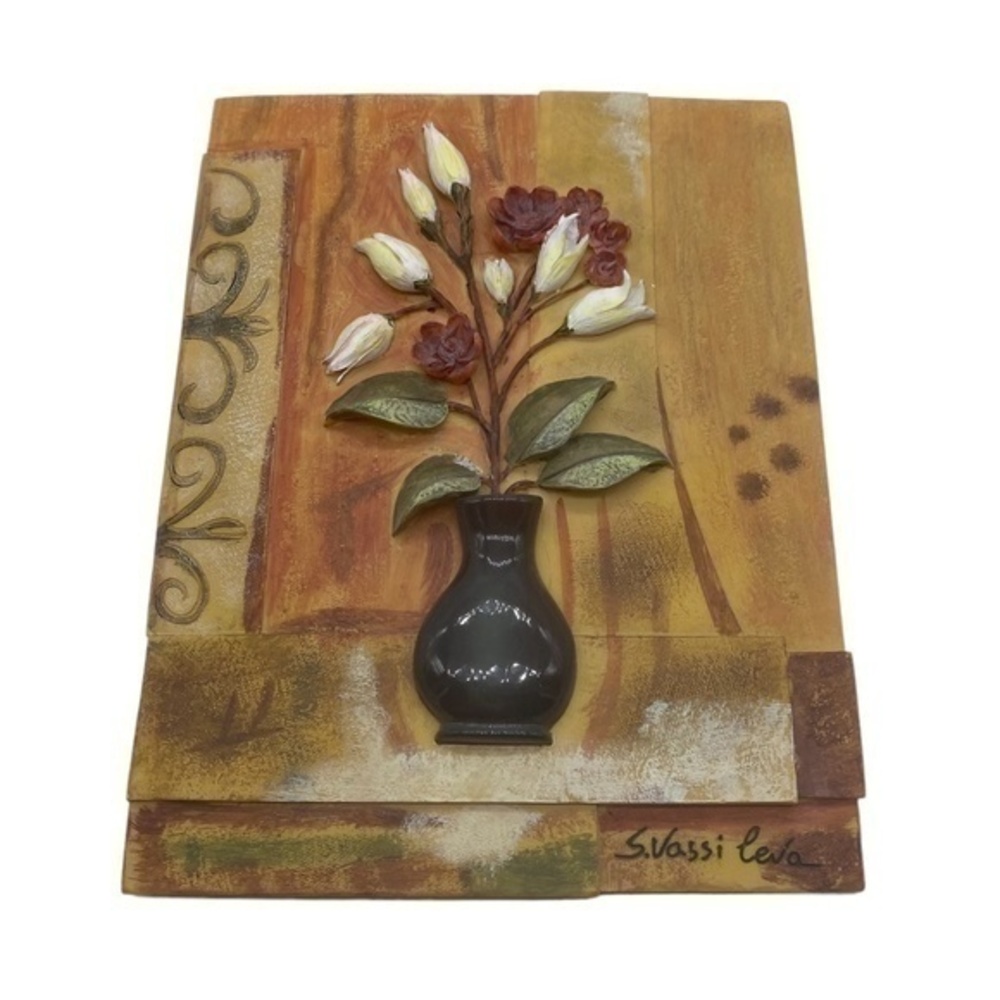 3D Art Floral Vase Picture Signed S. Vassi Leva